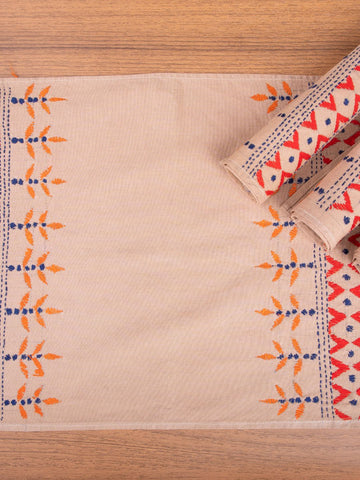 Beige Orange Kantha Cotton Table Mats- 4Pack