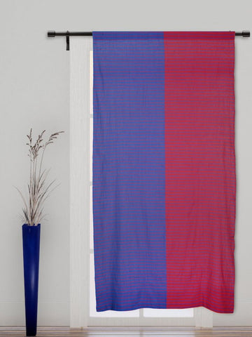 Blue Red Striped Cotton Door Curtain- Single Panel