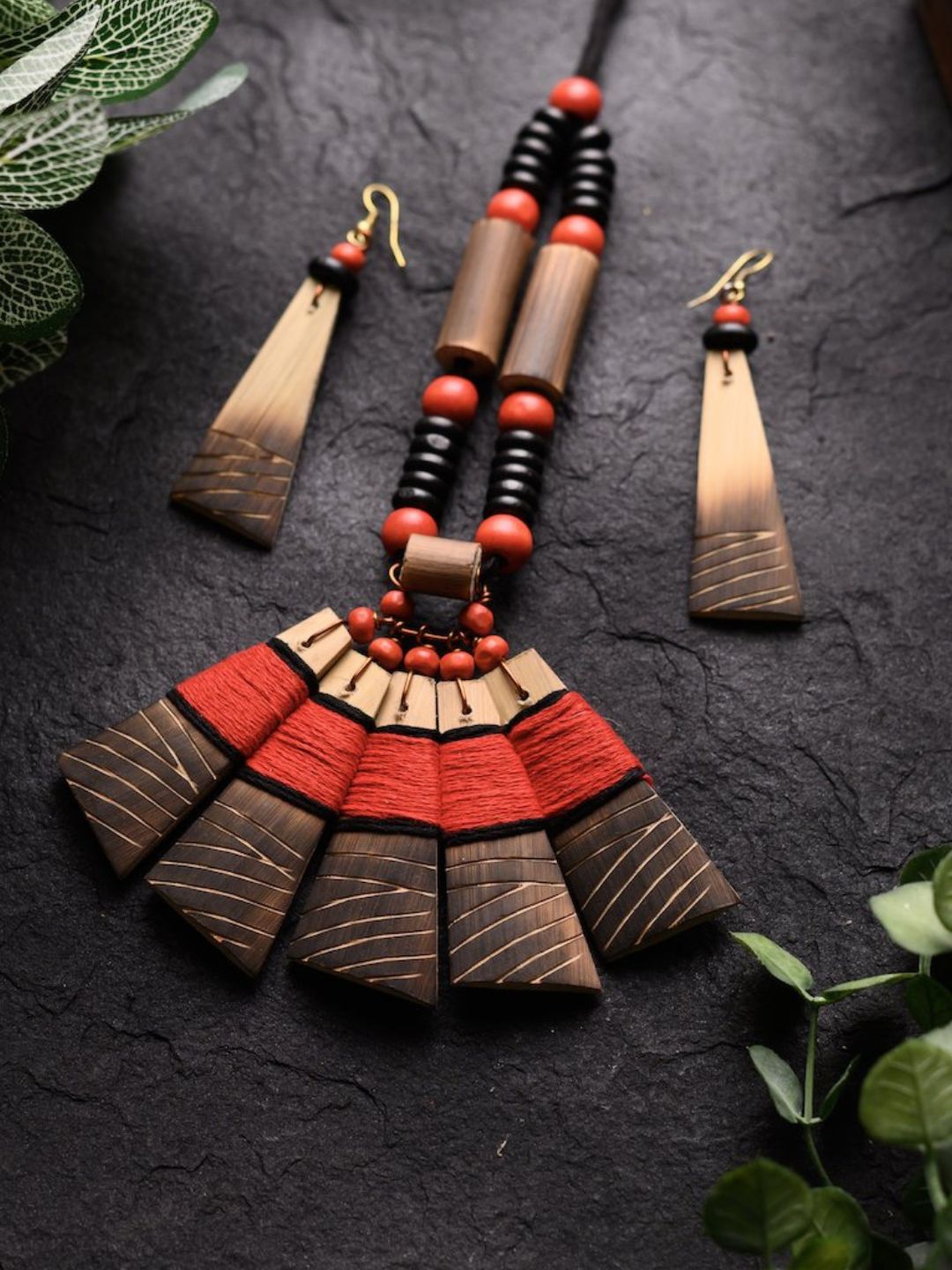 Handmade Red Black Bamboo Tribal Jewellery Set
