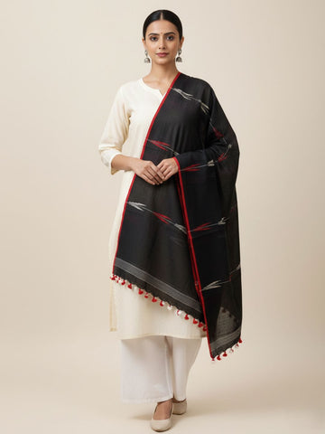 Black Cotton Handloom Jamdani Dupatta