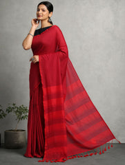 ArtEastri Maroon Cotton Saree with Blouse piece