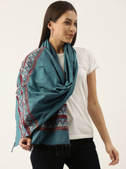 Teal Green Red Khesh Kantha Stole