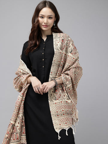 Pure Cotton Madhubani Print Dupatta- Machli Design