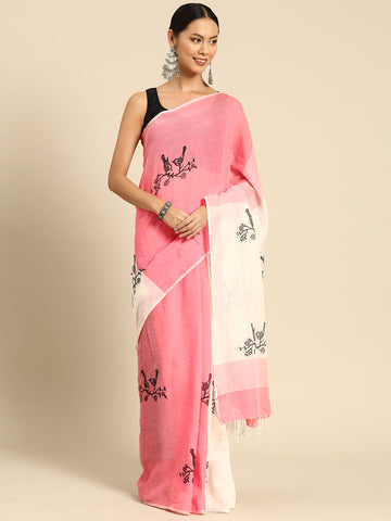 ArtEastri Handloom Coral Pink Saree