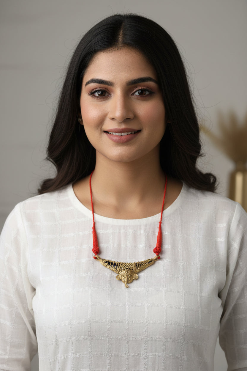 Handmade Red Ganesh Dokra Hasuli Jewellery