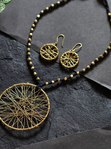 Black Round Jaali Tribal Pendant Set Jewellery