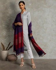 Purple, Magenta Colourblock Sequins Handloom Cotton Dupatta