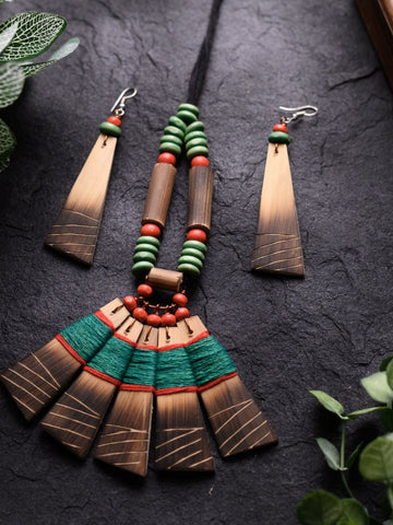 Handmade Green Red Bamboo Tribal Jewellery Set