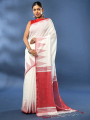 ArtEastri White Red Silk cotton Saree with Blouse piece