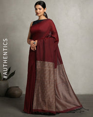 ArtEastri Maroon Solid Cotton Saree with Blouse piece