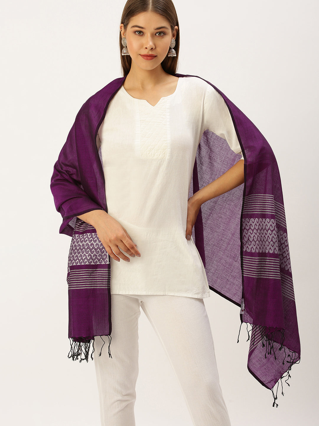 Purple  Assamese Cotton Stole