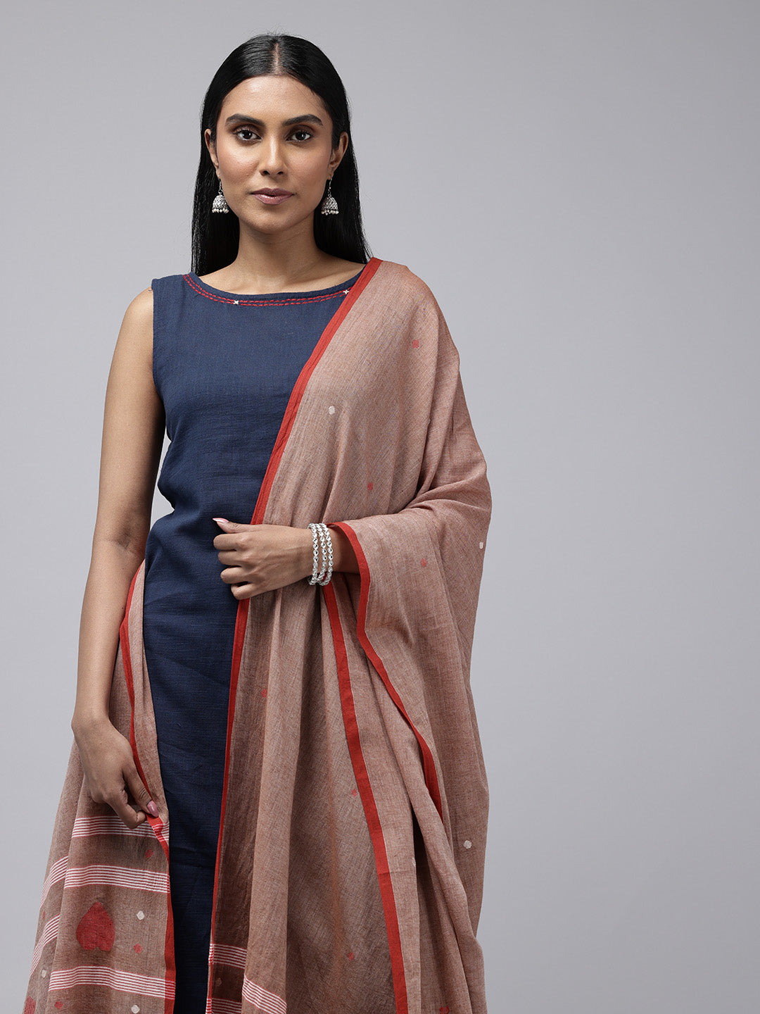 Coffee Red Cotton Jamdani Dupatta