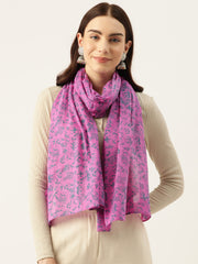 Women Vibrant Pink Hand Printed Cotton Scarf