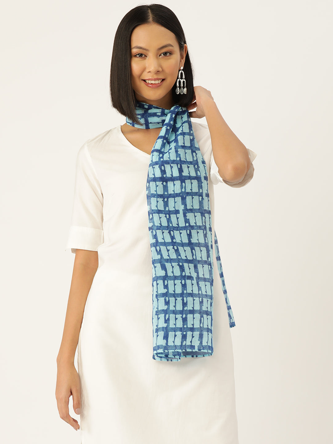 Stunning Blue Cotton Hand Printed Scarf  for women