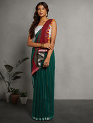 Green Sequins Cotton Handloom Saree