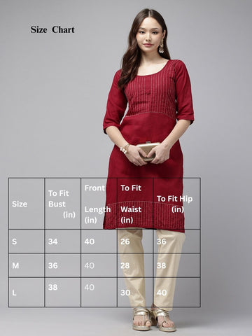 Maroon Kantha Cotton Kurta