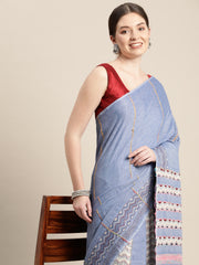 Sky Blue Khesh Kantha Cotton Saree