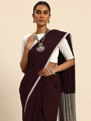 ArtEastri Handloom Dark Chocolate Ghicha Pallu Kantha Stitch Saree with Blouse piece