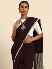 ArtEastri Handloom Dark Chocolate Ghicha Pallu Kantha Stitch Saree with Blouse piece