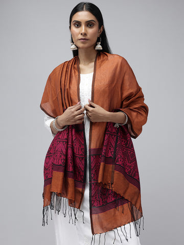 Copper Magenta Assamese Handloom Silk cotton Dupatta