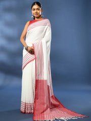 ArtEastri White Red Cotton Saree with Blouse piece