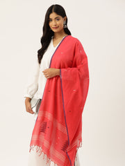 Red,White & Blue Handloom Cotton Jamdani Stole