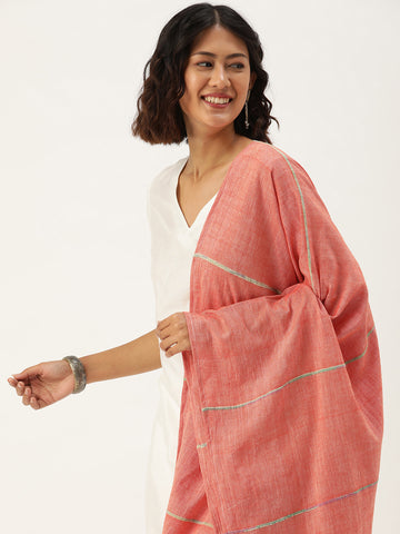 Peach Khesh Kantha Cotton dupatta