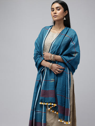 Blue Arrow Motif Cotton Jamdani Dupatta Handloom