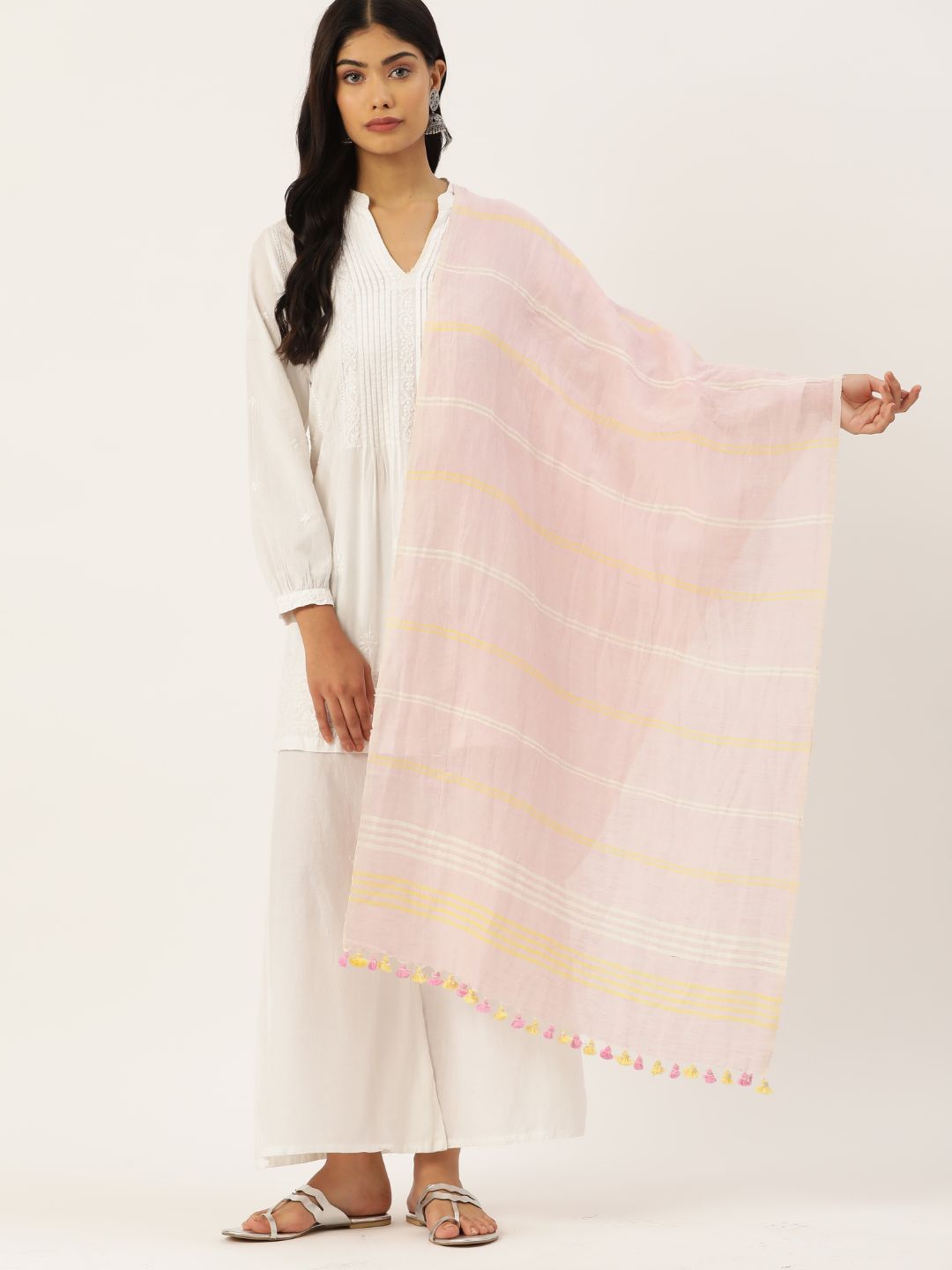 Pink Cotton Linen Handloom Stole