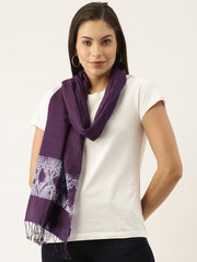 Purple Woven Shibori Handloom Mul Cotton Stole