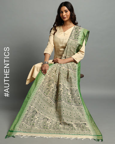 Pure Cotton Madhubani Print Dupatta- Machli Design