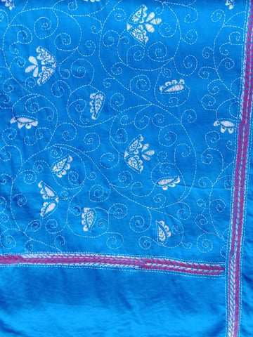 Blue white Floral Kantha Stitch Cotton Stole