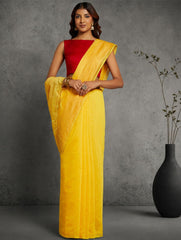 Yellow Sequins Silk Cotton Saree with Blouse Piece