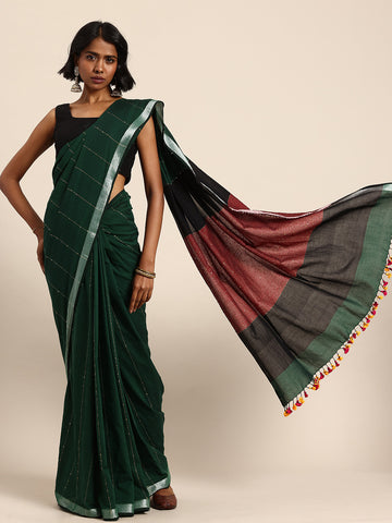 Handloom Sequins Cotton Handloom Saree