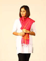Pink Silk Linen Stole with Fringes