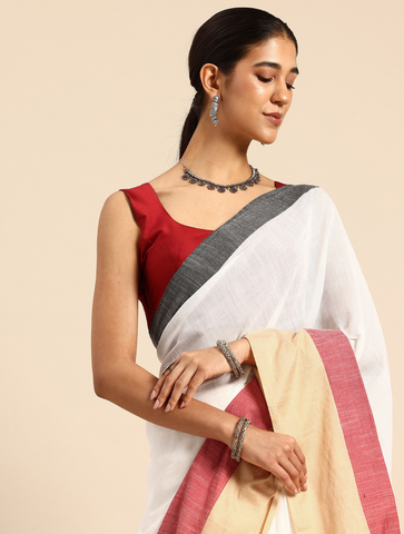 ArtEastri Colorblock Pure Cotton Saree with Blouse piece