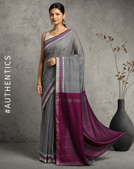 ArtEastri Handloom Grey Purple Cotton Kantha Saree