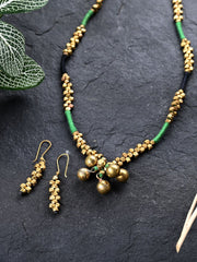 Handmade Black & Green Brass Pendant Set