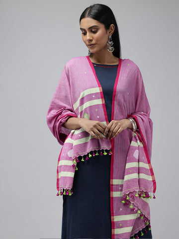 Lavender Pink Cotton Jamdani Dupatta