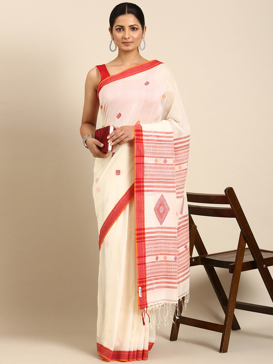 Handwoven Jacquard Weave Pure Cotton Assamese Saree