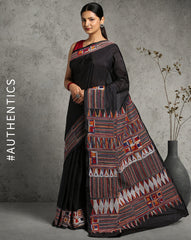 ArtEastri Handloom Black Silk Kantha Saree with Blouse piece