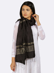 Black Pure Mysore Silk Zari Stole