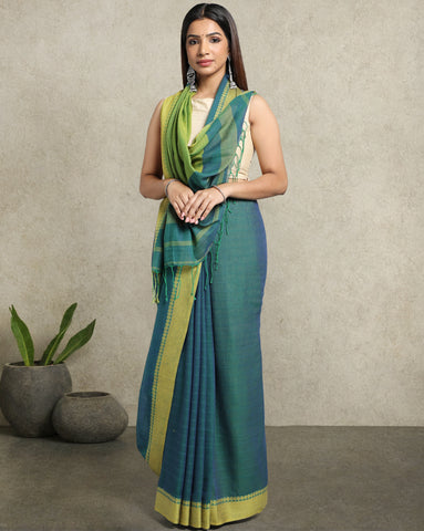 Teal Green Jacquard Cotton Saree