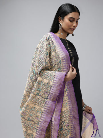 Pure Cotton Madhubani Print Dupatta- Matka Design