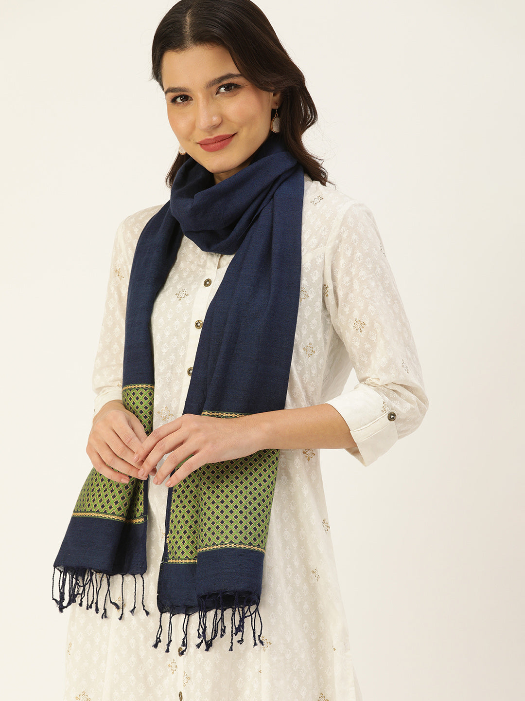 Navy Green Cotton Eri Silk Stole