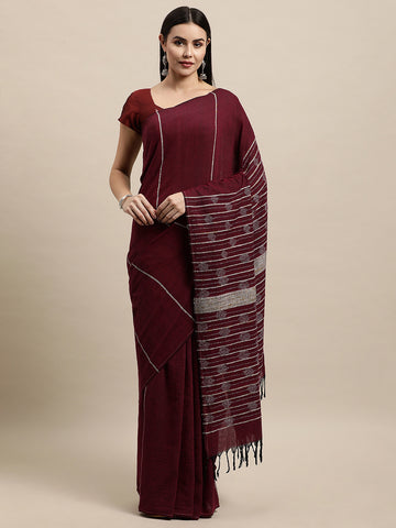 Maroon Khesh Kantha Cotton Saree