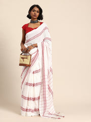ArtEastri  White Red Pure Cotton Saree with Blouse piece