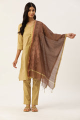 Brown & Copper Handcrafted Jamdani Silk cotton Stole for women