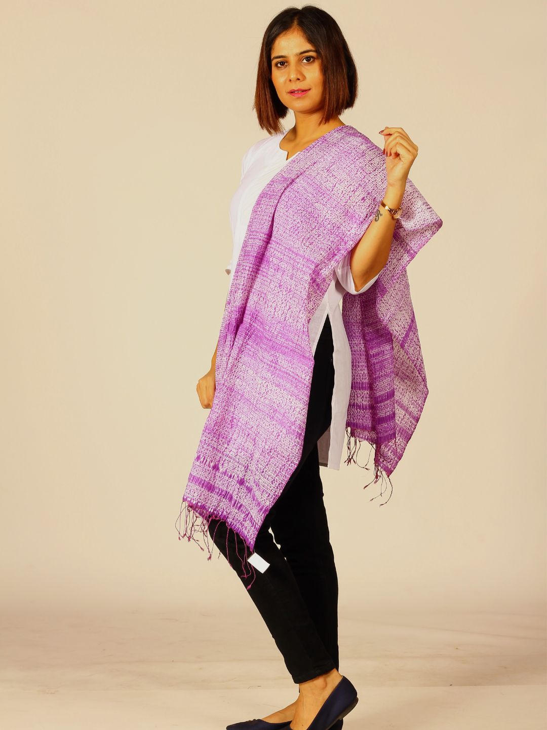 Handloom Loom Shibori  Silk Cotton Stole - Lavender