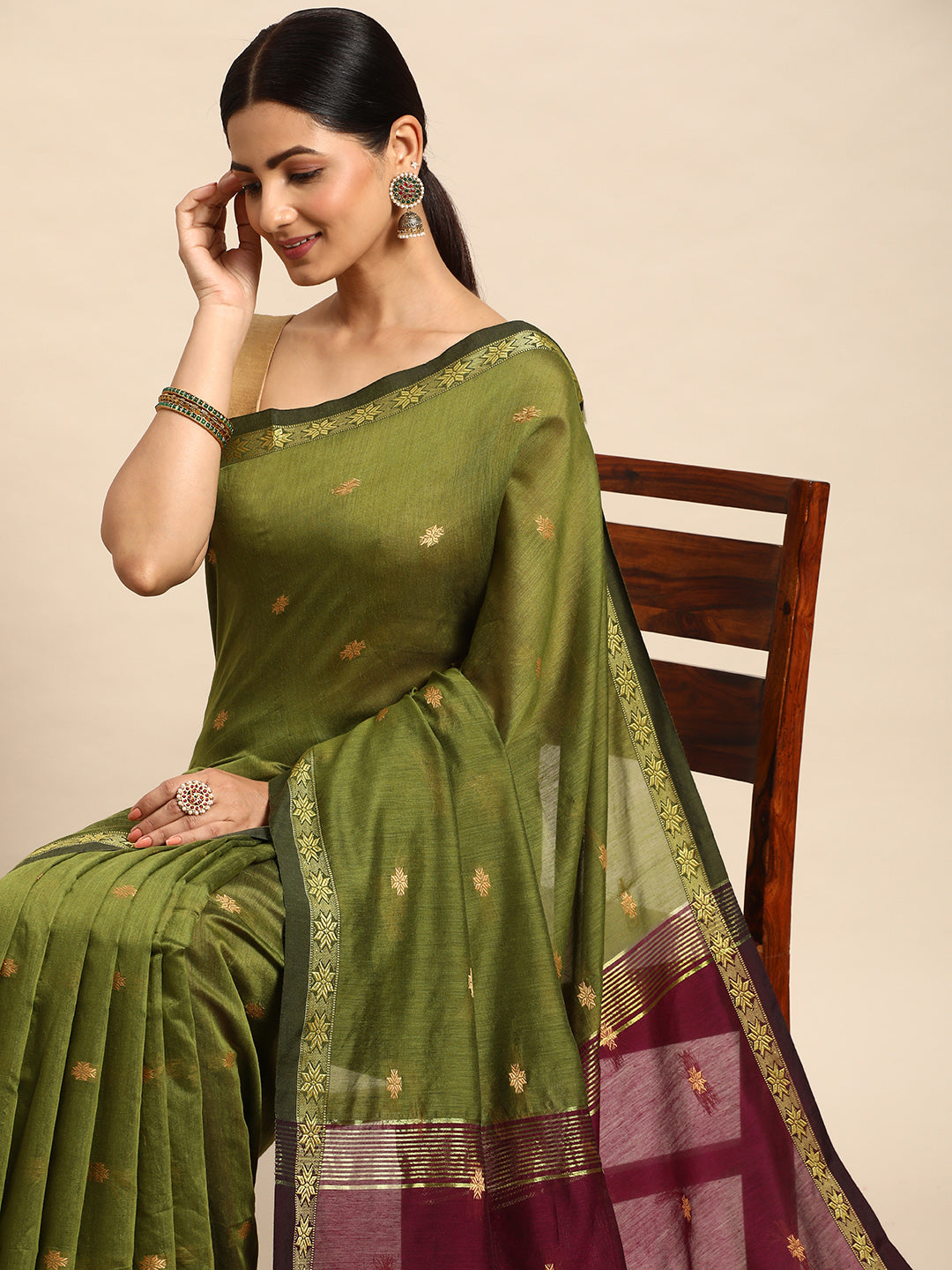 Zari Buti Silk Cotton Saree with blouse piece